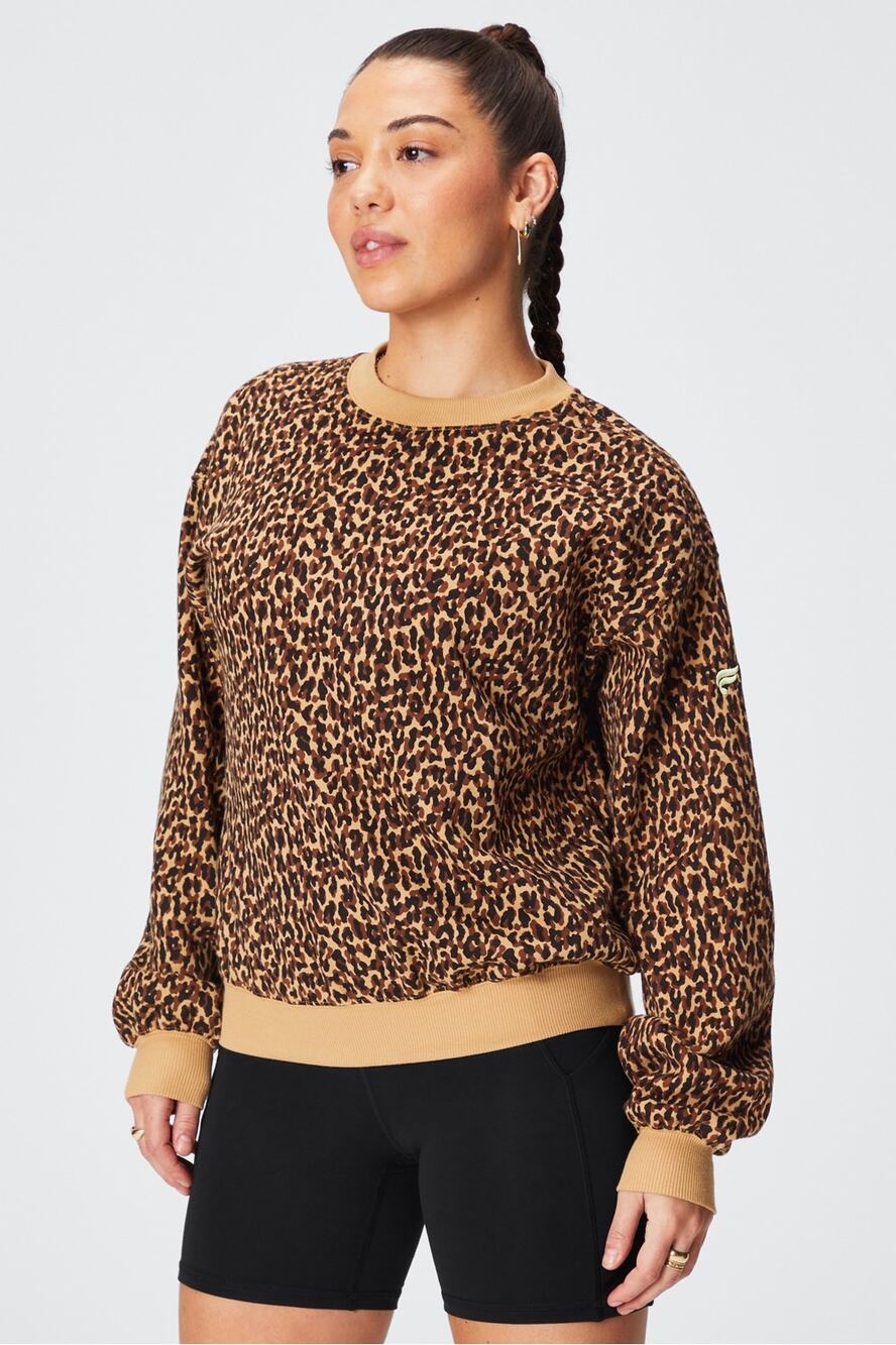Fabletics Cheetah Print Forever Fleece Crewneck Pullover Sweatshirt Women's XS